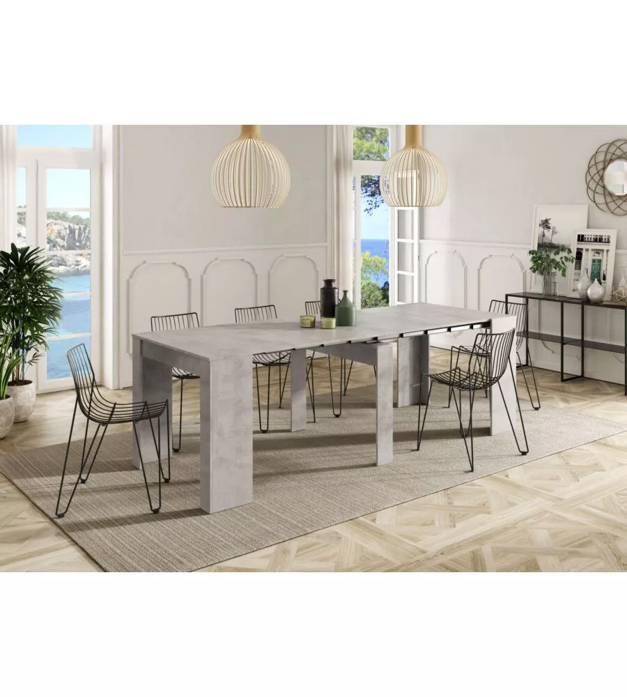 TAVOLO CONSOLLE MULTIPOSIZIONE ESTENSIBILE CEMENTO, 90X51X78 CM